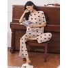 Ekouaer Lounge Sets for Women Short Sleeve Tops and Long Pants Soft Comfy Pajamas Set 2 Piece Outfits(Beige Bow)