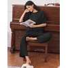Ekouaer Lounge Sets for Women Short Sleeve Tops and Long Pants Soft Comfy Pajamas Set 2 Piece Outfits(Black)