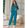 Ekouaer Lounge Sets for Women Short Sleeve Tops and Long Pants Soft Comfy Pajamas Set 2 Piece Outfits(Blue Green)