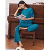 Ekouaer Lounge Sets for Women Short Sleeve Tops and Long Pants Soft Comfy Pajamas Set 2 Piece Outfits(Blue Green)