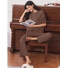 Ekouaer Lounge Sets for Women Short Sleeve Tops and Long Pants Soft Comfy Pajamas Set 2 Piece Outfits(Brown)