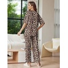 Ekouaer Lounge Sets for Women Short Sleeve Tops and Long Pants Soft Comfy Pajamas Set 2 Piece Outfits(Brown Leopard)
