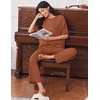 Ekouaer Lounge Sets for Women Short Sleeve Tops and Long Pants Soft Comfy Pajamas Set 2 Piece Outfits(Camel)