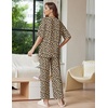 Ekouaer Lounge Sets for Women Short Sleeve Tops and Long Pants Soft Comfy Pajamas Set 2 Piece Outfits(Camel Black Leopard)