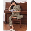 Ekouaer Lounge Sets for Women Short Sleeve Tops and Long Pants Soft Comfy Pajamas Set 2 Piece Outfits(Camel Black Leopard)