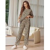 Ekouaer Lounge Sets for Women Short Sleeve Tops and Long Pants Soft Comfy Pajamas Set 2 Piece Outfits(Camel Black Leopard)
