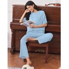 Ekouaer Lounge Sets for Women Short Sleeve Tops and Long Pants Soft Comfy Pajamas Set 2 Piece Outfits(Clear Blue)