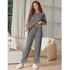 Ekouaer Lounge Sets for Women Short Sleeve Tops and Long Pants Soft Comfy Pajamas Set 2 Piece Outfits(Dark Gray)