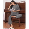 Ekouaer Lounge Sets for Women Short Sleeve Tops and Long Pants Soft Comfy Pajamas Set 2 Piece Outfits(Dark Gray)