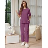 Ekouaer Lounge Sets for Women Short Sleeve Tops and Long Pants Soft Comfy Pajamas Set 2 Piece Outfits(Fuchsia)