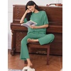 Ekouaer Lounge Sets for Women Short Sleeve Tops and Long Pants Soft Comfy Pajamas Set 2 Piece Outfits(Gray Green)