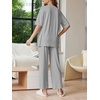 Ekouaer Lounge Sets for Women Short Sleeve Tops and Long Pants Soft Comfy Pajamas Set 2 Piece Outfits(Light Gray)