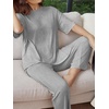 Ekouaer Lounge Sets for Women Short Sleeve Tops and Long Pants Soft Comfy Pajamas Set 2 Piece Outfits(Light Gray)