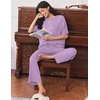 Ekouaer Lounge Sets for Women Short Sleeve Tops and Long Pants Soft Comfy Pajamas Set 2 Piece Outfits(Lilac)