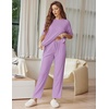 Ekouaer Lounge Sets for Women Short Sleeve Tops and Long Pants Soft Comfy Pajamas Set 2 Piece Outfits(Lilac)