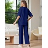 Ekouaer Lounge Sets for Women Short Sleeve Tops and Long Pants Soft Comfy Pajamas Set 2 Piece Outfits(Navy Blue)