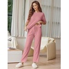 Ekouaer Lounge Sets for Women Short Sleeve Tops and Long Pants Soft Comfy Pajamas Set 2 Piece Outfits(Old Rose)