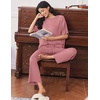 Ekouaer Lounge Sets for Women Short Sleeve Tops and Long Pants Soft Comfy Pajamas Set 2 Piece Outfits(Old Rose)