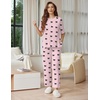 Ekouaer Lounge Sets for Women Short Sleeve Tops and Long Pants Soft Comfy Pajamas Set 2 Piece Outfits(Pink Bow)