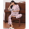 Ekouaer Lounge Sets for Women Short Sleeve Tops and Long Pants Soft Comfy Pajamas Set 2 Piece Outfits(Pink Bow)