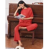 Ekouaer Lounge Sets for Women Short Sleeve Tops and Long Pants Soft Comfy Pajamas Set 2 Piece Outfits(Red)