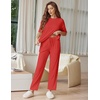 Ekouaer Lounge Sets for Women Short Sleeve Tops and Long Pants Soft Comfy Pajamas Set 2 Piece Outfits(Red)