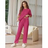 Ekouaer Lounge Sets for Women Short Sleeve Tops and Long Pants Soft Comfy Pajamas Set 2 Piece Outfits(Rose Red)