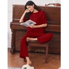 Ekouaer Lounge Sets for Women Short Sleeve Tops and Long Pants Soft Comfy Pajamas Set 2 Piece Outfits(Wine Red)