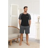 Ekouaer Mens Pajamas Set Bamboo Viscose Short Sleeve Pjs Sets Soft Sleepwear Lightweight Loungewear with Pockets S-3XL(Black Dark Grey)
