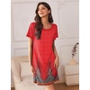 Ekouaer Nightgowns for Women 2 Pack Night Gowns Short Sleeve Sleepshirts Pullover Nightshirts Soft Sleepwear(Black/Red Feather)