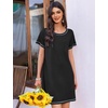 Ekouaer Nightgowns for Women 2 Pack Night Gowns Short Sleeve Sleepshirts Pullover Nightshirts Soft Sleepwear(Black/Wine Red)