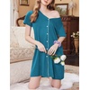 Ekouaer Nightgowns for Women 3 Pack Sleep Shirts Button Down Pajama Dress Short Sleeve Nightshirt Sleepwear Nightdress(Black/Grey/Blue Green)