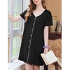 Ekouaer Nightgowns for Women 3 Pack Sleep Shirts Button Down Pajama Dress Short Sleeve Nightshirt Sleepwear Nightdress(Black/Grey/Grey Pink Floral)