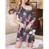 Ekouaer Nightgowns for Women 3 Pack Sleep Shirts Button Down Pajama Dress Short Sleeve Nightshirt Sleepwear Nightdress(Black/Grey/Grey Pink Floral)
