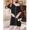 Ekouaer Nightgowns for Women 3 Pack Sleep Shirts Button Down Pajama Dress Short Sleeve Nightshirt Sleepwear Nightdress(Black/Grey/Grey Stripe)