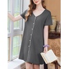Ekouaer Nightgowns for Women 3 Pack Sleep Shirts Button Down Pajama Dress Short Sleeve Nightshirt Sleepwear Nightdress(Black/Navy Blue/Grey)
