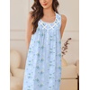 Ekouaer Nightgowns for Women Cotton Long Night Gown Sleeveless Sleep Dress Victorian Nightdress Ladies Sleepwear(Blue Florals)