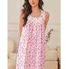 Ekouaer Nightgowns for Women Cotton Long Night Gown Sleeveless Sleep Dress Victorian Nightdress Ladies Sleepwear(Pink Florals)