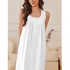 Ekouaer Nightgowns for Women Cotton Long Night Gown Sleeveless Sleep Dress Victorian Nightdress Ladies Sleepwear(White)
