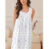 Ekouaer Nightgowns for Women Cotton Long Night Gown Sleeveless Sleep Dress Victorian Nightdress Ladies Sleepwear(White Purple Florals)