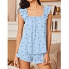 Ekouaer Pajama for Women Set 2 Piece Ruffle Pjs Soft Tank Top and Shorts Sleepwear Set Bridal Pajama Set for Women(Blue Bow Stripes)