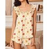 Ekouaer Pajama for Women Set 2 Piece Ruffle Pjs Soft Tank Top and Shorts Sleepwear Set Bridal Pajama Set for Women(Bow Strawberries)