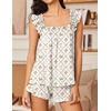 Ekouaer Pajama for Women Set 2 Piece Ruffle Pjs Soft Tank Top and Shorts Sleepwear Set Bridal Pajama Set for Women(Rabbits and Flowers)