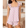 Ekouaer Pajama for Women Set 2 Piece Ruffle Pjs Soft Tank Top and Shorts Sleepwear Set Bridal Pajama Set for Women(Rose Red Flowers)
