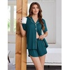Ekouaer Pajamas for Women Set Button Up Sleepwear 2 Piece Pjs Lounge Set Short Sleeve Nightwear(Blue Green)