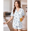Ekouaer Pajamas for Women Set Button Up Sleepwear 2 Piece Pjs Lounge Set Short Sleeve Nightwear(Shell World)