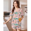Ekouaer Pajamas for Women Set Button Up Sleepwear 2 Piece Pjs Lounge Set Short Sleeve Nightwear(Summer Plants)