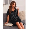 Ekouaer Satin Nightgowns for Women Silk Short Sleeve Nightshirt Silky T shirt Night Gown V Neck Sleepshirt Loose Sleepwear(Black)