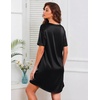 Ekouaer Satin Nightgowns for Women Silk Short Sleeve Nightshirt Silky T shirt Night Gown V Neck Sleepshirt Loose Sleepwear(Black)
