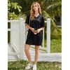 Ekouaer Satin Nightgowns for Women Silk Short Sleeve Nightshirt Silky T shirt Night Gown V Neck Sleepshirt Loose Sleepwear(Black)